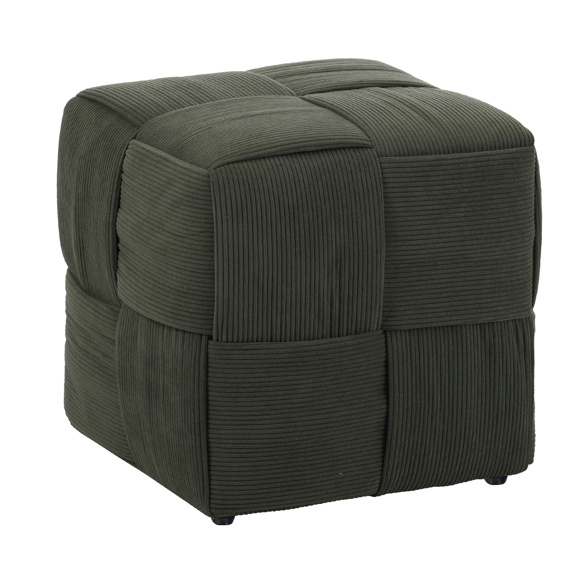 Ottoman Foot Rest, Soft Comfortable Square Corduroy Woven Design, Multi-Purpose Footrest Floor Seat Vanity Stool for Living Room Bedroom Nursery, No Installation Required, Green