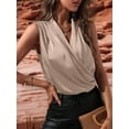 thumbnail image 5 of Women'S Elegant Satin Wrap V Neck Sleeveless Tank Blouse Tee Top Champagne XL, 5 of 7