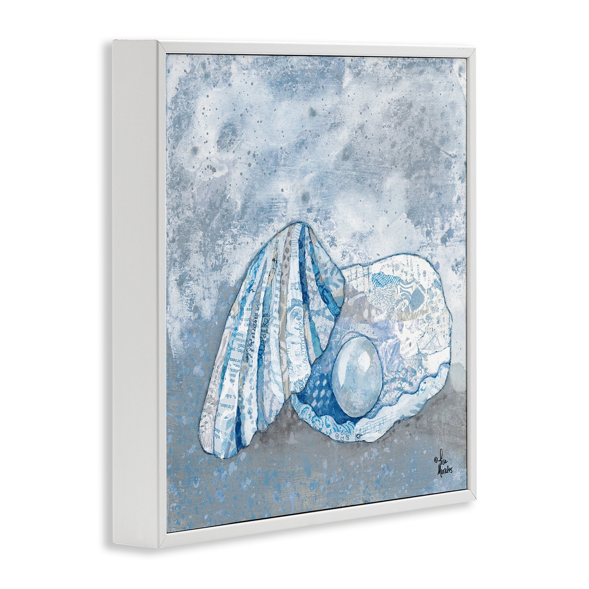 Stupell Industries Blue Abstract Clam Pearl Animals & Insects Painting White Framed Art Print Wall Art, 17 x 17