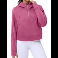 thumbnail image 2 of Sudadera con Capucha para Mujer, de Larga, Corta, con Media Cremallera y Bolsillos con Orificio para el Pulgar. Rosa Roja L, 2 of 6