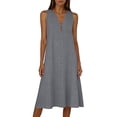 thumbnail image 6 of Admvng Womens Dress Eyelet V Neck Sleeveless Button Detail Summer Beach Vacation Everyday Dress with Pockets, 6 of 8