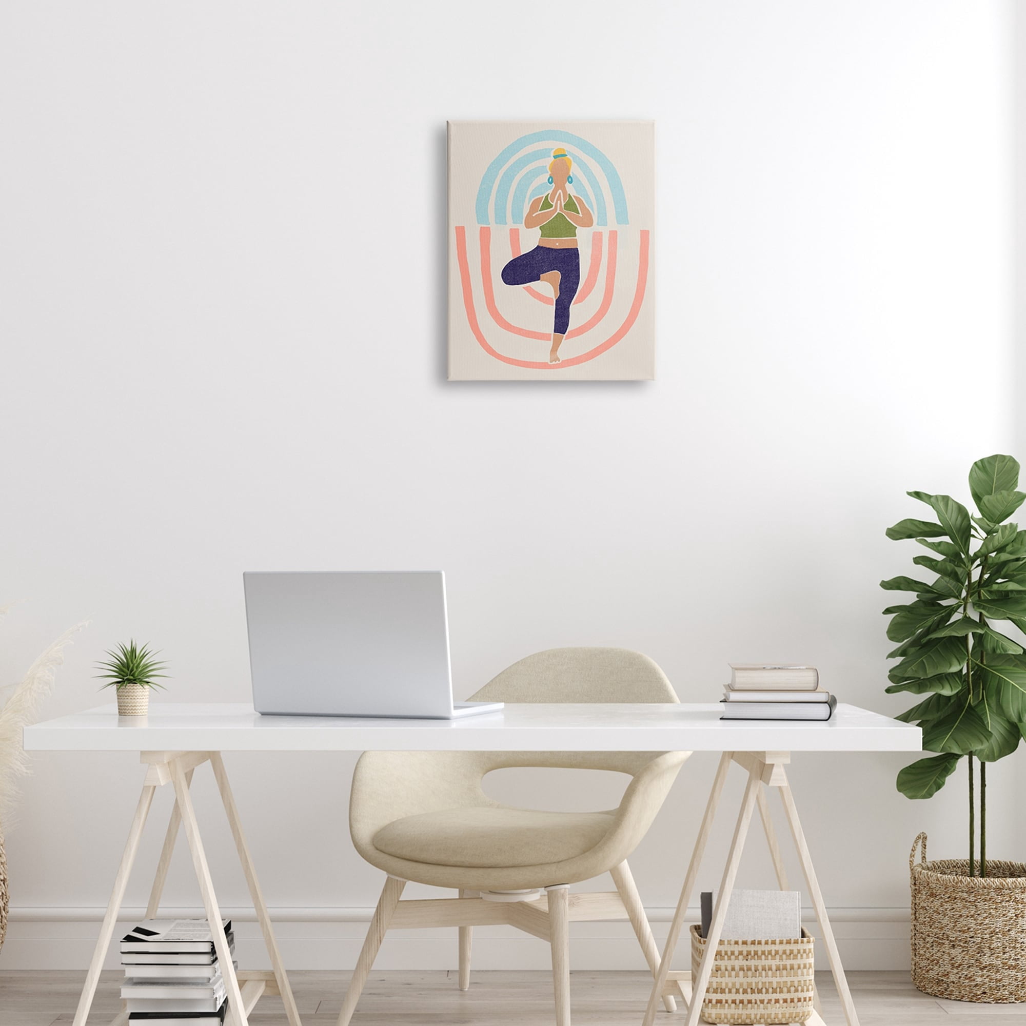 Stupell Industries Minimal Yoga Exercise Person Pink Blue Pattern , 16 x 20, Design by June Erica Vess