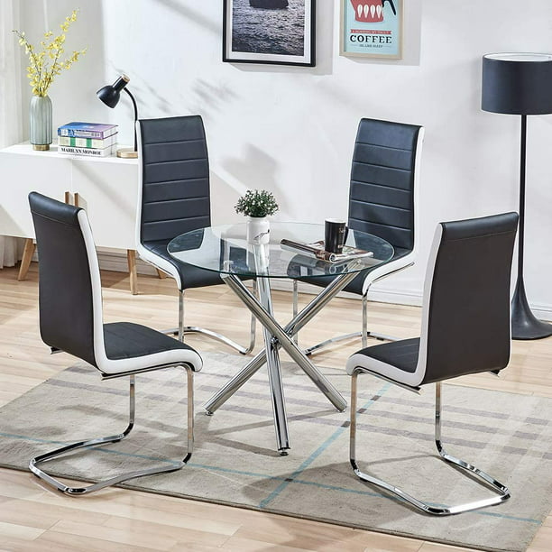 Modern Round Dining Table Set For 4, Black Round Table And Chairs For Kitchen