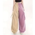 thumbnail image 5 of Karymi Wide Leg Pants Woman Two-Tone Color Block Cargo Pants, Elastic Drawstring High Waist Multi Pockets Adjustable Cuff Baggy Wide Leg Streetwear Trousers, 5 of 7