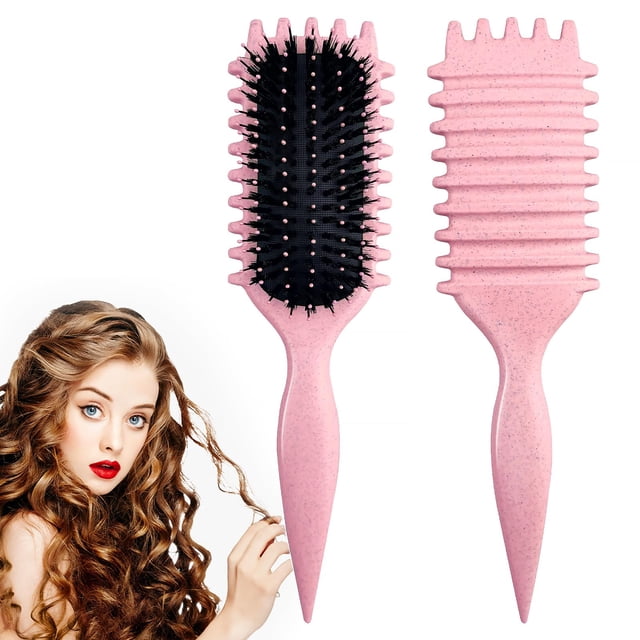 Cepillo de pelo rizado Cepillo para definir rizos Cepillo de pelo con cerdas de jabalí para peinar y dar forma Reduce los tirones y la separación de rizos para rizos definidos(rosa)