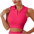 thumbnail image 3 of Women's Sleeveless Turndown Collar Solid Color Comfy Daily Tank Tops Casual Workout | CSEONE,Hot Pink M, 3 of 6