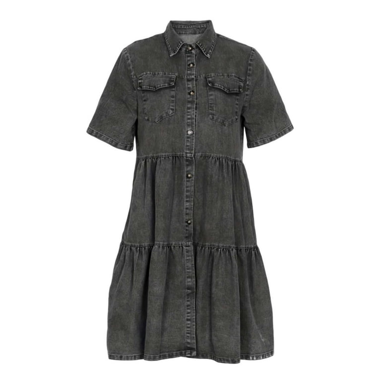 Versatile Women's Casual Dress For And Vacation Short Sleeve Denim Design  Solid Color For Spring Summer And Fall Casual Fall Dresses Knit Dress  Summer Long Dresses for Women Petite Dresses J Gee -