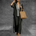 thumbnail image 4 of BRELIL Women Plus Size Two Piece Sets V Neck Short Sleeve Shirt Wide Leg Long Pants Casual Lounge Solid Boho Vacation Travel Outfits Fall Summer Tracksuit, Black 2XL, 4 of 7