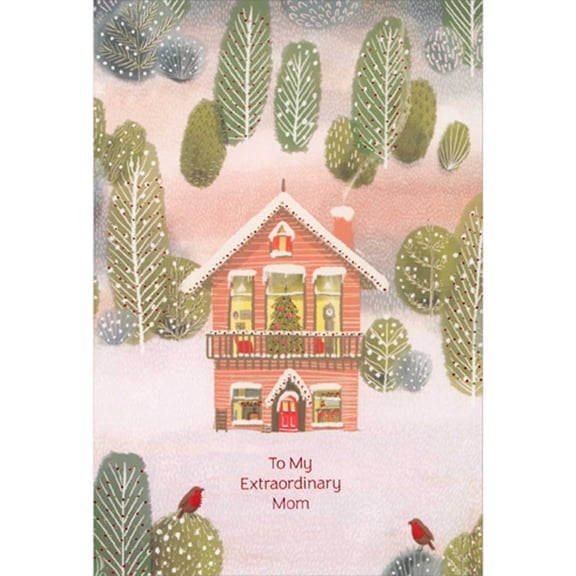 Pictura Decorated Two Story House Surrounded by Trees Christmas Card for Mom