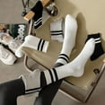 thumbnail image 3 of Calcetines de mujer con diseño de tiburón, de tubo, de barras paralelas, en blanco y negro y gris, de algodón puro, informales, deportivos, 3 of 4