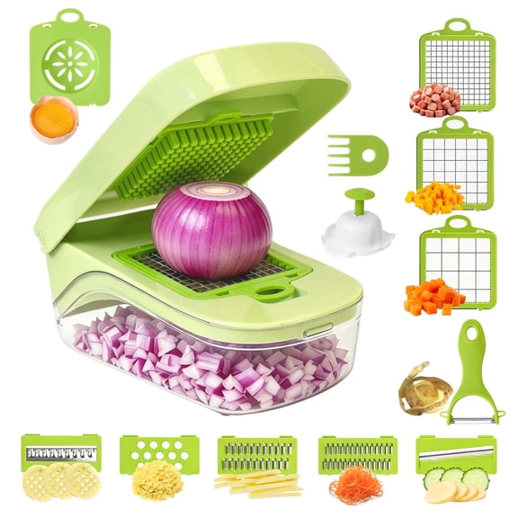 NANAOUS 17-in-1 Multifunctional Vegetable Chopper with Stainless Steel Blades- Manual Kitchen Slicer for Onion, Potato, Fruit
