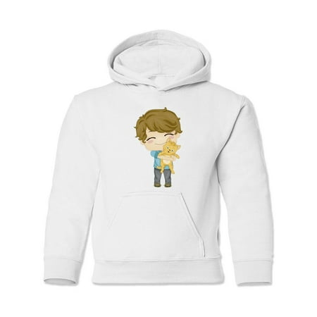 Boy With A Pet Kitten Hoodie Juniors -Image by Shutterstock Medium