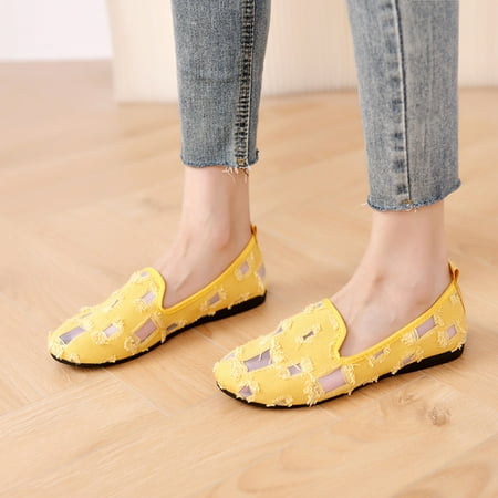 

ERTUTUYI Women s Shoes Mesh Flat-bottom Hollow Breathable Comfortable Lace Single Shoes Yellow 42