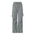 thumbnail image 4 of vigerkar Cargo Pants High for Women Waisted Wide Leg Trousers Elastic Waist Stretch Drawstring Casual Pants with Pockets Grey, M, 4 of 5