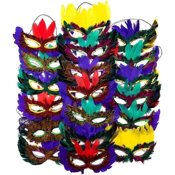 4E's Novelty Mardi Gras Feather Masks Bulk for Adults Men Women Masquerade Party Accessories