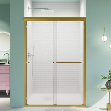 44"-48"W*72" H Semi-Frameless Double Sliding Shower Door, Bypass Shower Door, 1/4" (6mm) Thick SGCC Tempered Glass Door, Brushed Gold