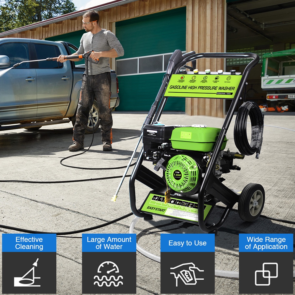 Pressure Washer Gas Powered, 3500PSI High Pressure Power Washer W/7.0HP Aluminum Pump, 210CC Powerful Engine, Maximum Spray 32.8FT, 4 Nozzles