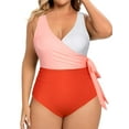 thumbnail image 2 of Plus Size One Piece Swimsuits for Women Wrap Color Block Tie Side Bathing Suit Slimming Swimwears, 2 of 8