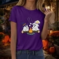thumbnail image 6 of felwors Halloween women's shirt 2025 cute ghost cotton shirt autumn pumpkin T-shirt round neck pattern T-shirt casual short sleeved top Dark Purple, XXXL, 6 of 8