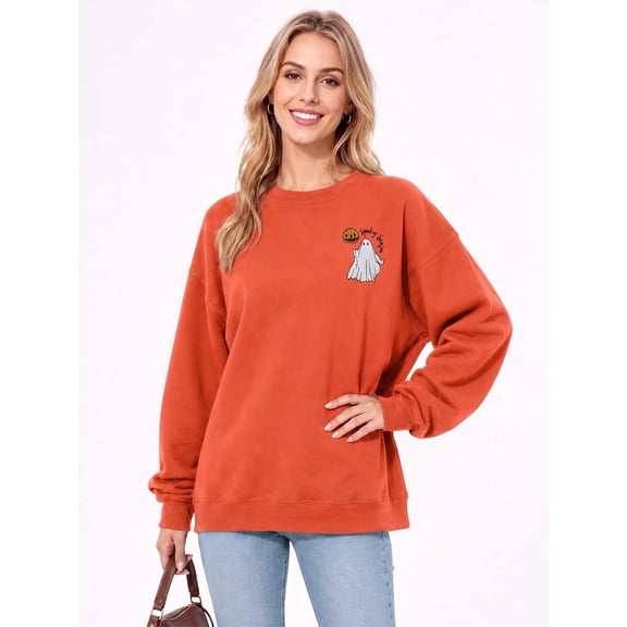 MOUSYA Halloween Sweatshirt Women Spooky Season Shirt Pumpkin Fall Sweatshirt Ghost Long Sleeve Pullover Tops