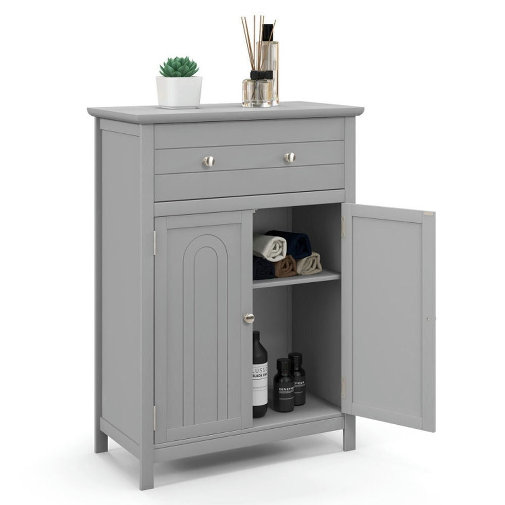 Finihen Bathroom Storage Cabinet, Bathroom Floor Cabinet, Wooden Bathroom Floor Cabinet with Drawer and Adjustable Shelf, for Bathroom, Living Room, Bedroom, Kitchen, Gray Finihen Bathroom Storage Cabinet, Bathroom Floor Cabinet, Wooden Bathroom Floor Cabinet with Drawer and Adjustable Shelf, for Bathroom, Living Room, Bedroom, Kitchen, Gray