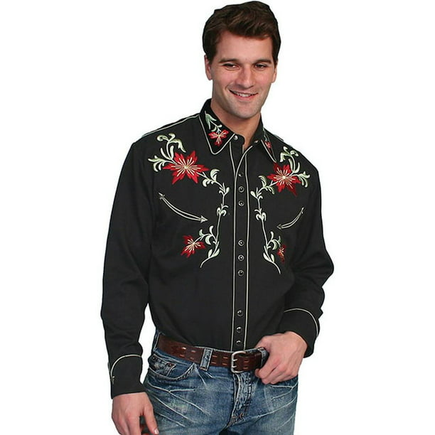 Scully Leather - Western Shirt Men L/S Snap Embroidered Floral Tooled P ...