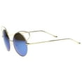 thumbnail image 3 of sunglassLA Unisex Women's Full Metal Open Design Mirrored Lens Round Cat Eye Sunglasses (Gold / Blue Mirror) - 55mm, 3 of 4