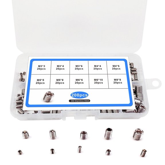200pcs Metric Stainless Steel Socket Head Hex Cup Point Screws Assortment Kit