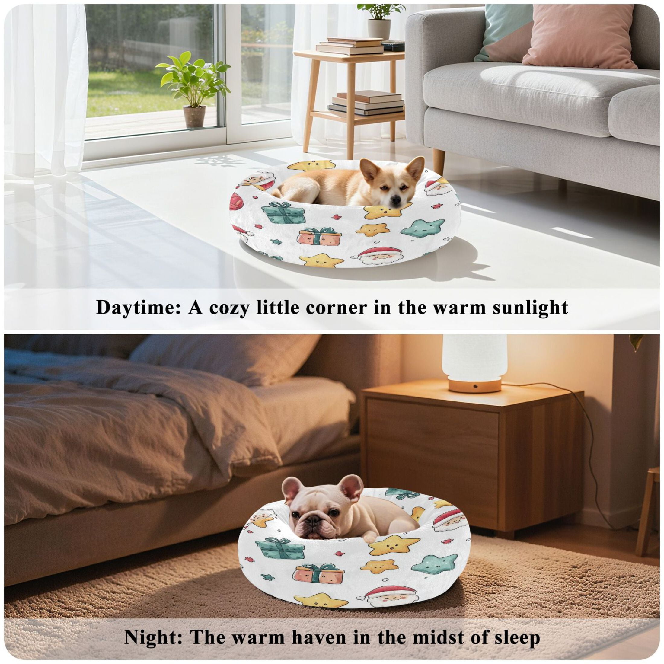 Iauyy Pet Couch Donut Cat Bed for Indoor Cats/Small Dogs Washable & Machine with Non-slip Bottom Calming Cat Furniture, Cartoon Face (M)