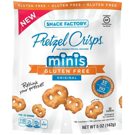 (2 Pack) Snack Factory Gluten Free Pretzel Crisps, Original Minis, 5 (Best Snacks For Ibs)