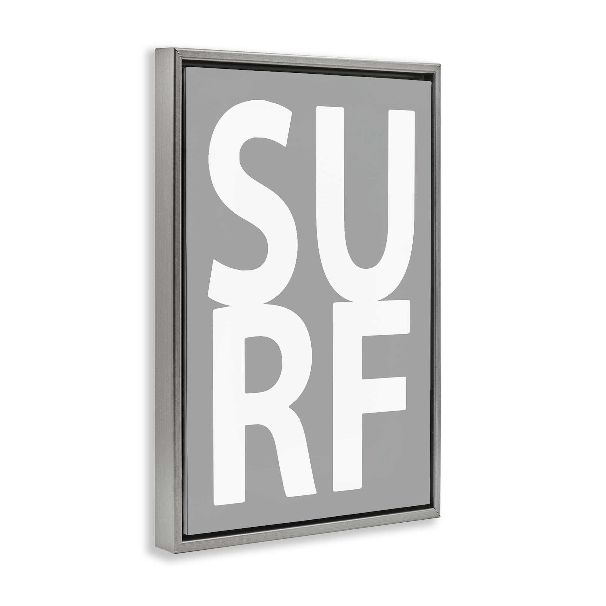 Stupell Industries Surf Word on Grey Typography Painting Gray Floater Framed Art Print Wall Art, 17 x 25