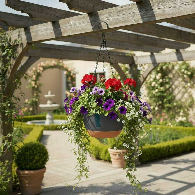 Hanging Double Chain Hanging Basket Planter, Home Balcony Green Plants with  Automatic Water Absorption Pot, 8 Inch Plant Pot Outdoor Plastic Hanging ...