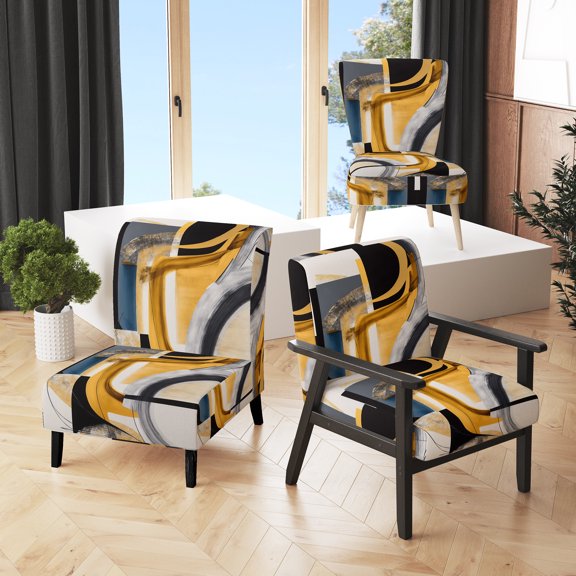 Designart "Glam Gold And Black Expression IV" Upholstered Modern & Contemporary Accent Chair and Modern & Contemporary Arm Chair - Multiple Color & Pattern