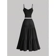 thumbnail image 6 of Women's 2 Piece Maxi Skirt Sets Crop Top Ruffle Hem Flowy Midi Skirt Vacation Going Out Outfits Black S, 6 of 8