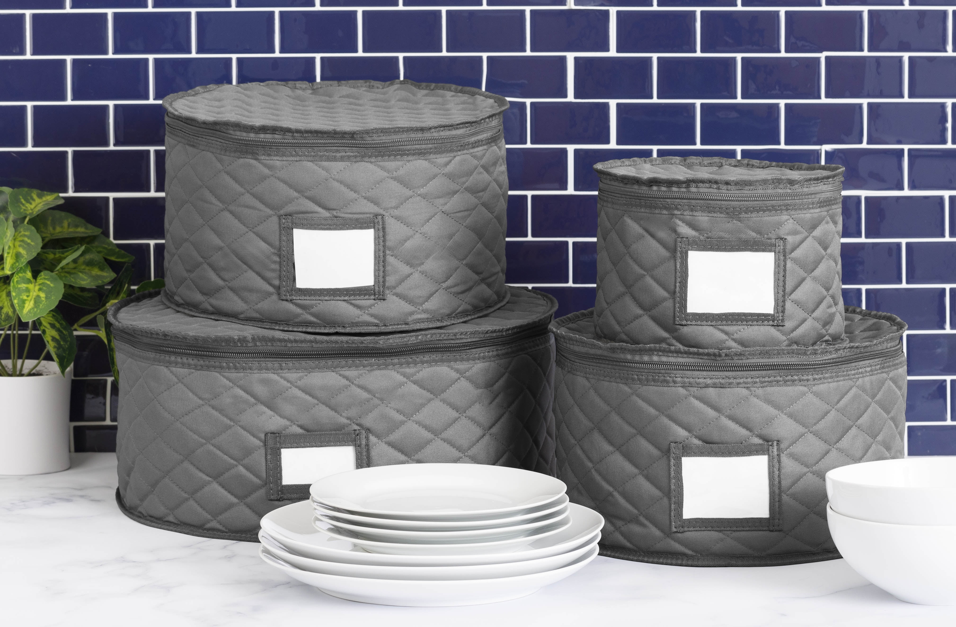China Storage Container for Big Dinner Plate - 13" W x 7" H - Includes 12 Felt Dividers. Stackable with Padded Interior - Great for Big Plates and Charger Plates