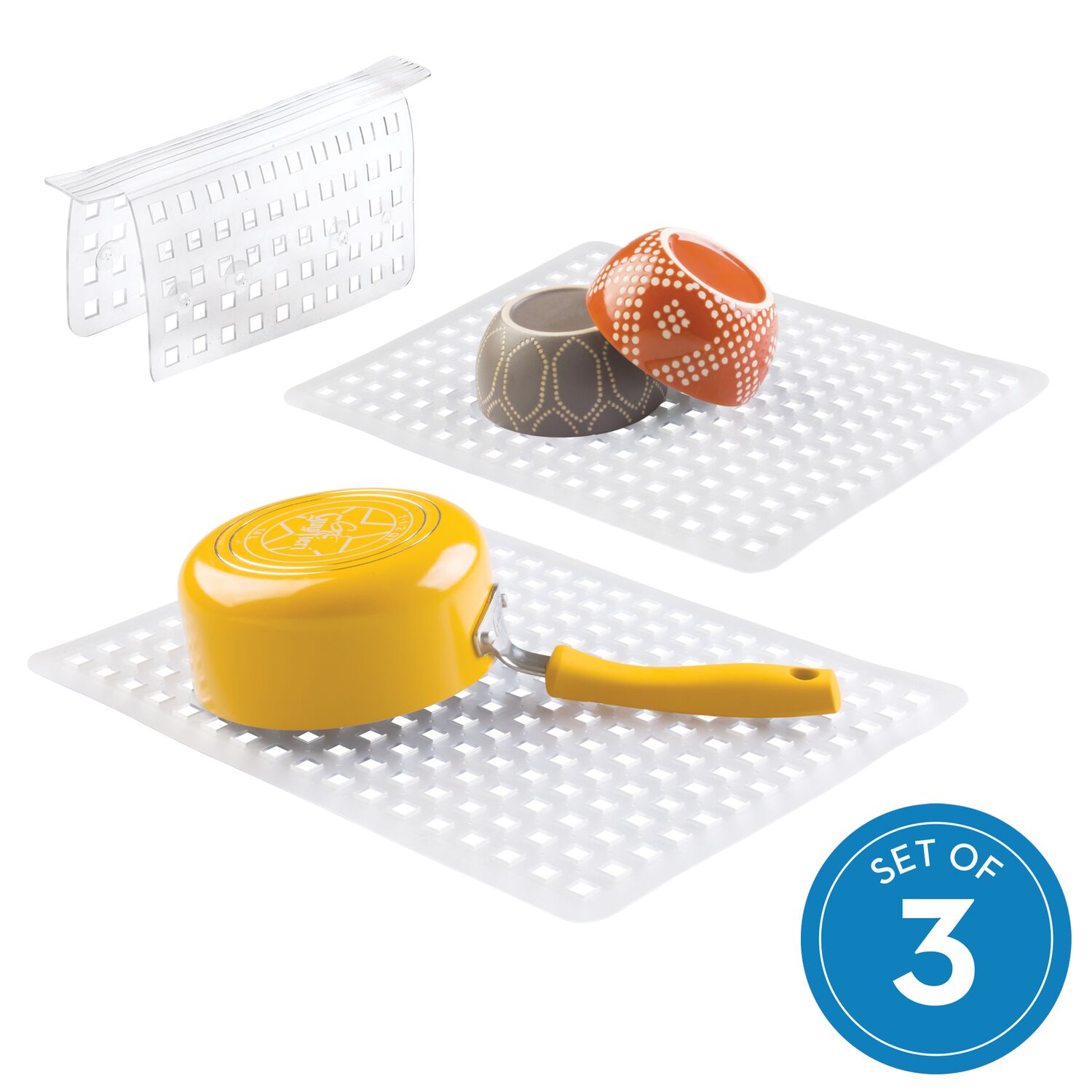 iDesign Euro Sink Set with Large Mats and Sink Saddle, 3Piece, Clear