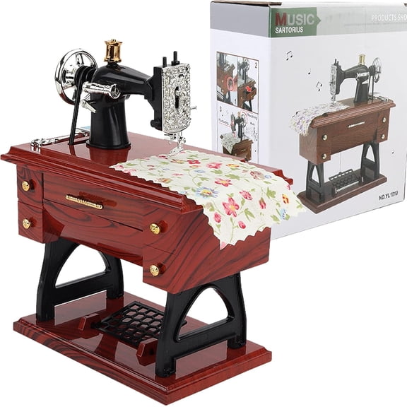 Mini Sewing Machine Design Music Box Count Clockwork Vintage Music Box Plastic Desktop Decorative Living Room Birthday Gift Christmas Gift