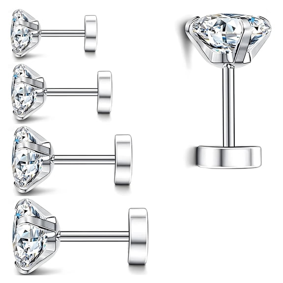 DESIGNICE 5Pcs Mens Earrings Cartilage Perforated Beads Cubic Zirconia Earrings Studs Flat Back Stud Earrings Jewelry for Women