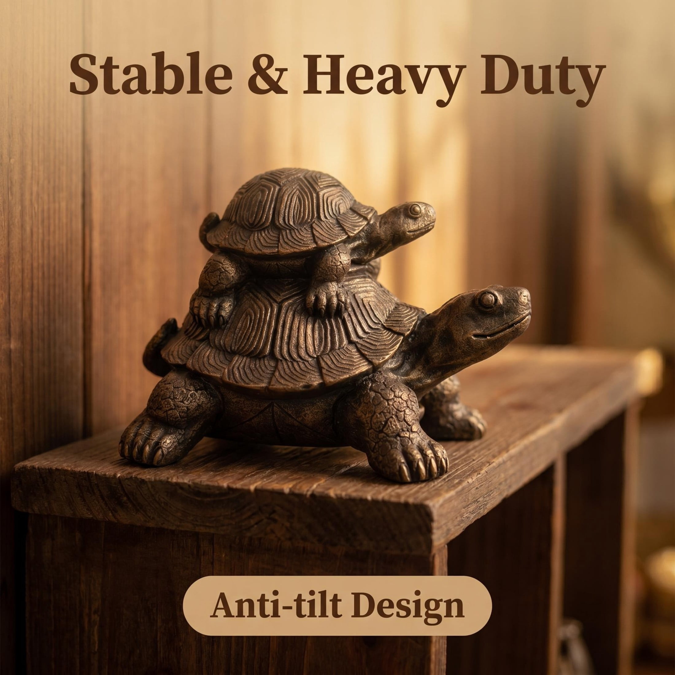 GDF Studio Stacked Turtle Resin Indoor/Outdoor Guardian Statue, Weather-Resistant Decor Figurine for Garden & Courtyard