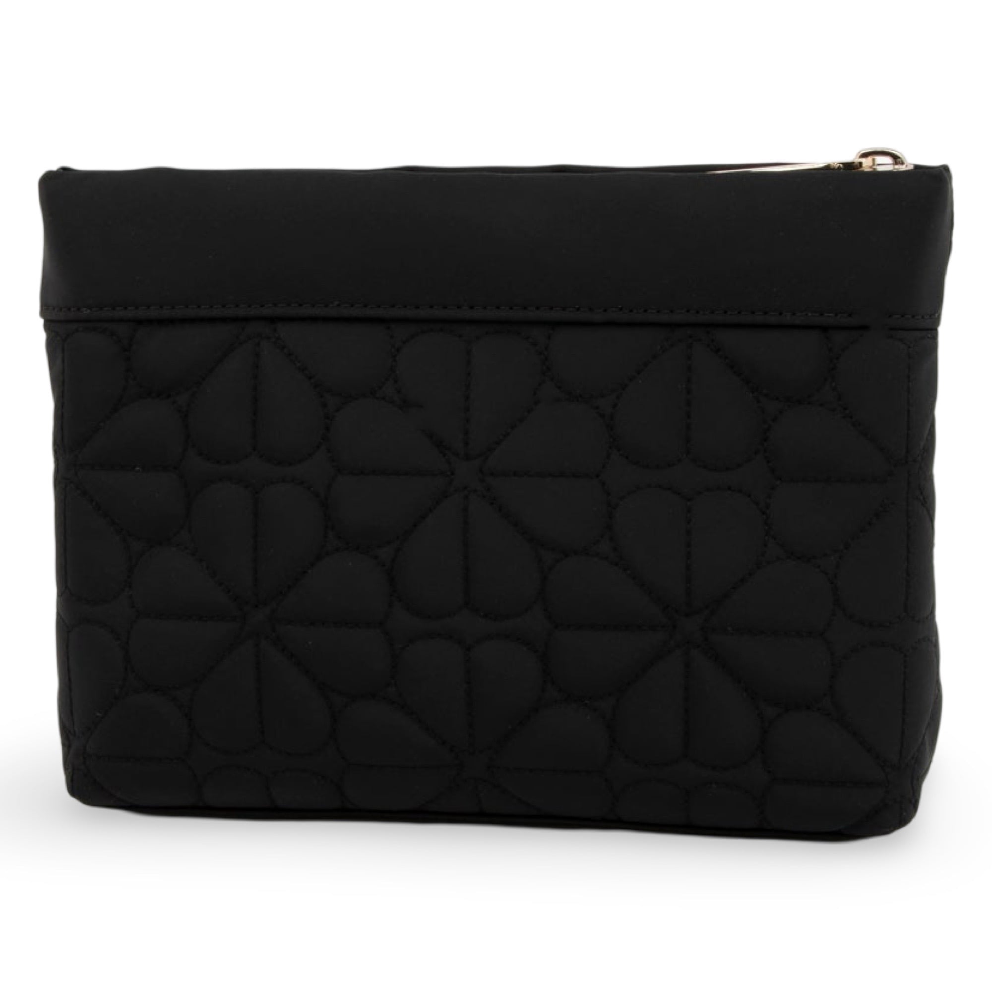 Kate Spade New York Women's Quilted Fabric Spade Flower Top Zip Cosmetic Case Pouch (Black)