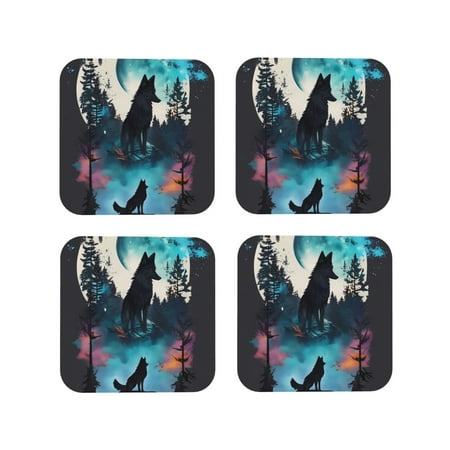 

Fuzoiu Artistic Moon Valley Wolf Print Leather Coasters Set Drink Coasters Set of 4 for Tabletop Protection Durable PVC Coasters Home Décor and Housewarming Gift-Square