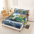 thumbnail image 2 of Castle Fairy Anime Garbage Truck Full Size Sheets 4-Piece for Teens, City Street View Bed Sheets for Bedroom, Green Blue, 2 of 6