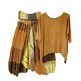 thumbnail image 1 of PENGXIANG Ensemble 2 Pcs pour Femmes Été Imprimé Col Rond Manches Mi-Longues Pull + Pantalon, 1 of 8