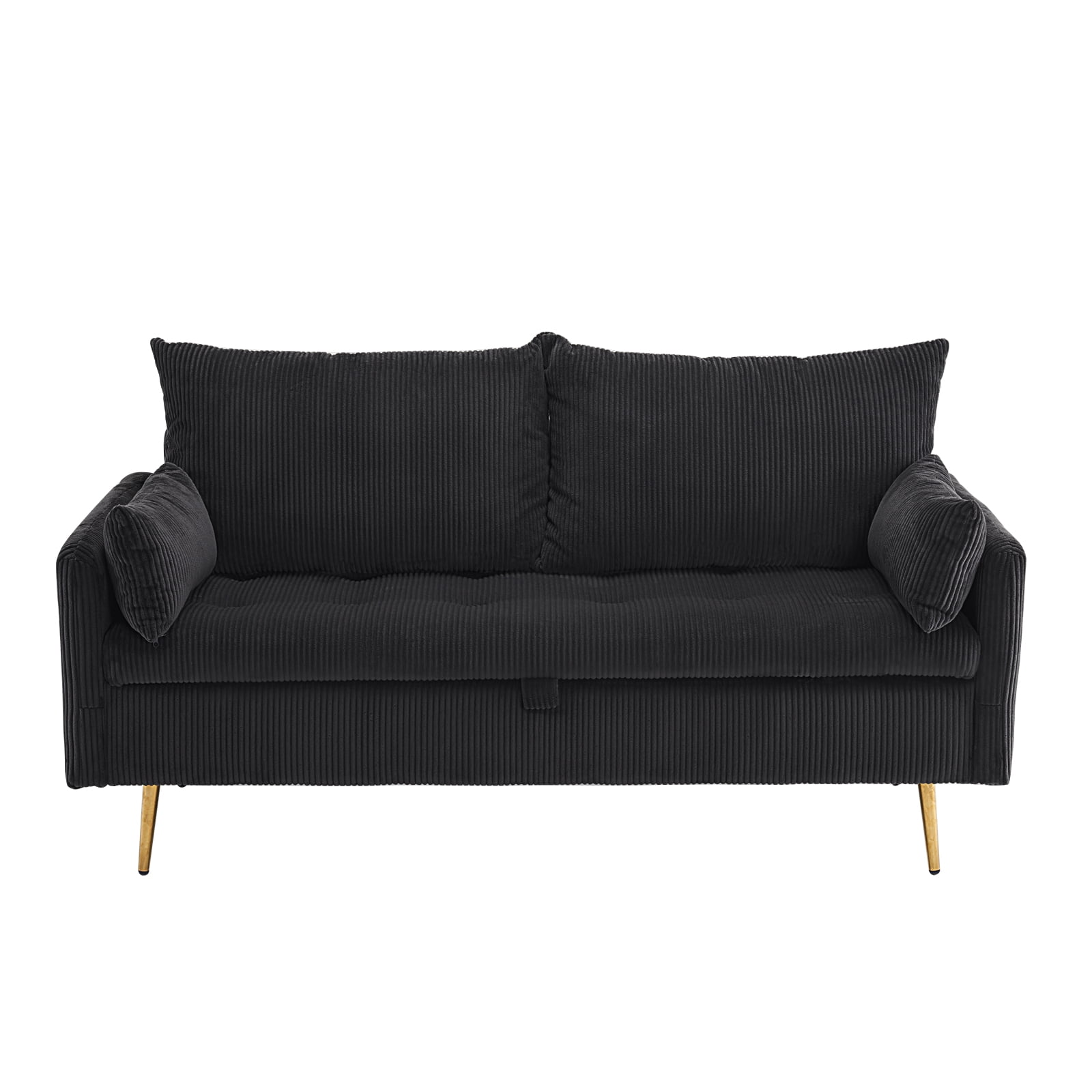 Furniliving Loveseat Sofa, Comfy Teddy Fleece Love Seat Couch, Sofas Couch with 2 Pillows for Small Space, Black