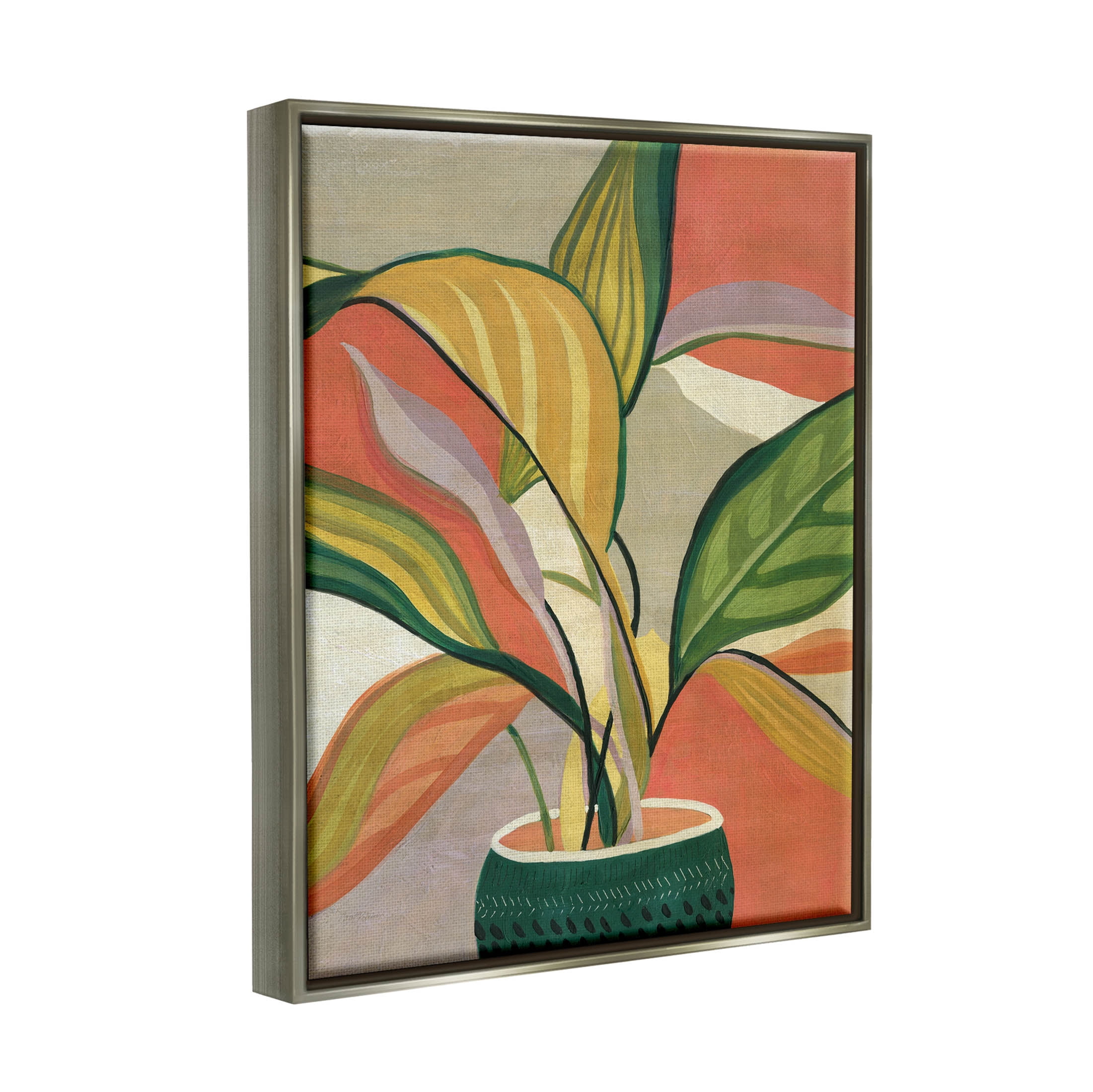 Stupell Industries Modern Tropical Potted Plant Painting Luster Gray Floating Framed Canvas Print Wall Art, Design by Carol Robinson
