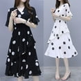 thumbnail image 2 of Robe Midi pour Femme à Col en V à Pois Taille Haute Irrégulière Manches Courtes à Volants Robe d'Été, 2 of 8