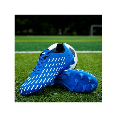 

SIMANLAN Mens Kids Soccer Cleats Lace Up Athletic Shoe Training Football Shoes Running Lightweight Trainers Outdoor Firm Ground Blue 4Y