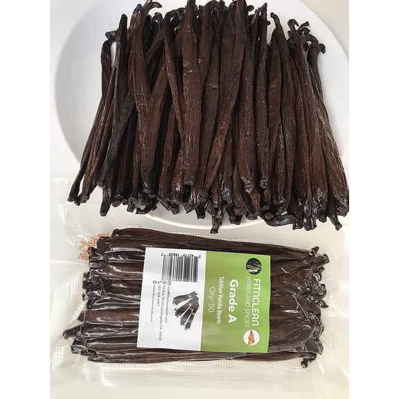 50 Tahitian Vanilla Beans Grade A for Baking, Extract and Paste, ~5" by FITNCLEAN VANILLA, Bulk Fresh NON-GMO Whole Gourmet Pods