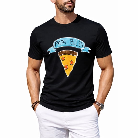 Men's 100% Cotton Papa Shirt, Pizza Slice Graphic Funny Dad Shirts, Soft Short Sleeve Dad Shirt