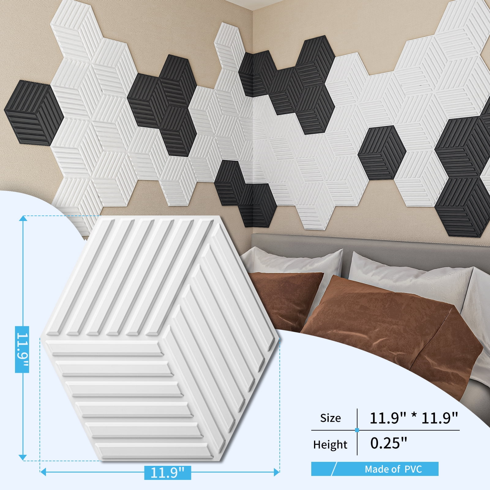 Art3d 33-Pieces 12" x 12" 3D Line Cube 3D Wall Panel,32 Sq.ft/Case